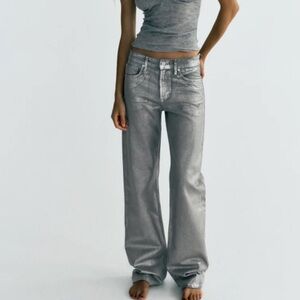 Zara Metallic Straight Leg Denim Jeans Sz 0